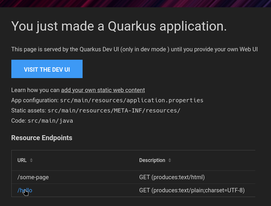 Quarkus UI welcome